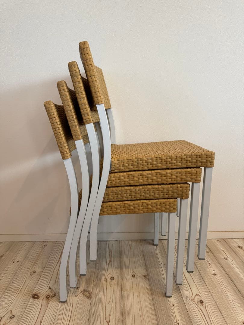 ラタン調スタッキングチェア 4脚セット テラス ガーデンチェア④