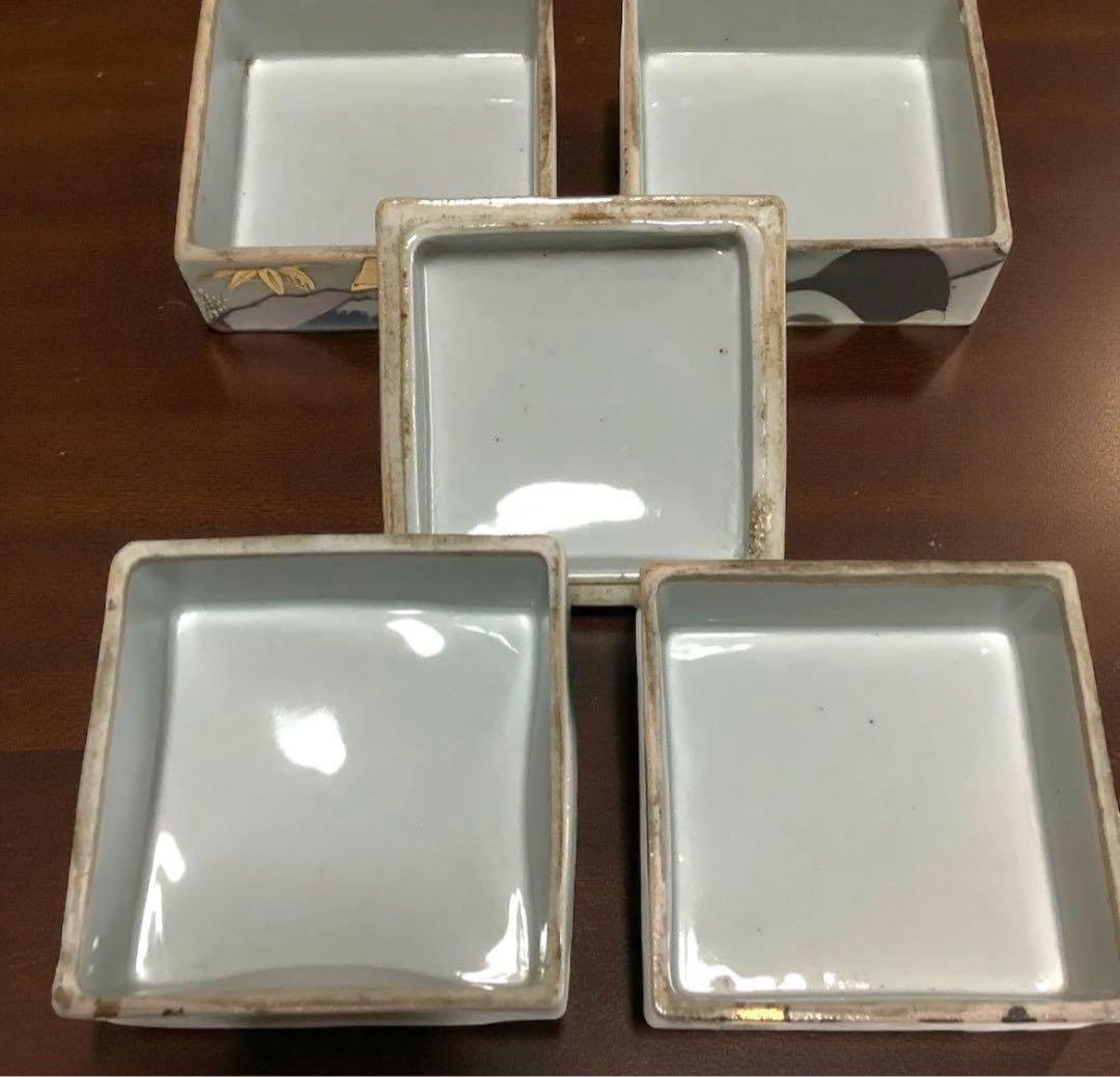 時代物 金彩 有田焼《鶴と富士に大黒様》四段陶器重箱 縁起物 お節料理 お花見