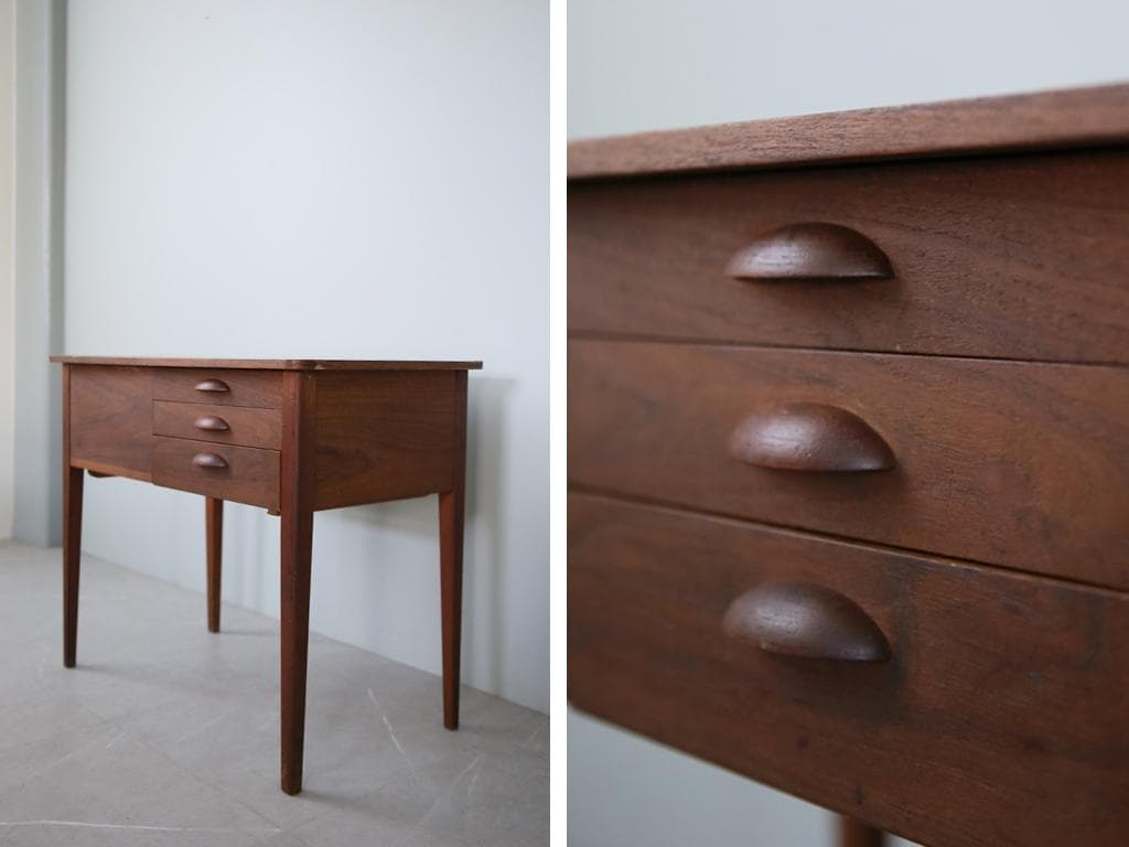 英国アンティーク木製ソーイングテーブル/裁縫箱/机/メイクボックス(92-54)