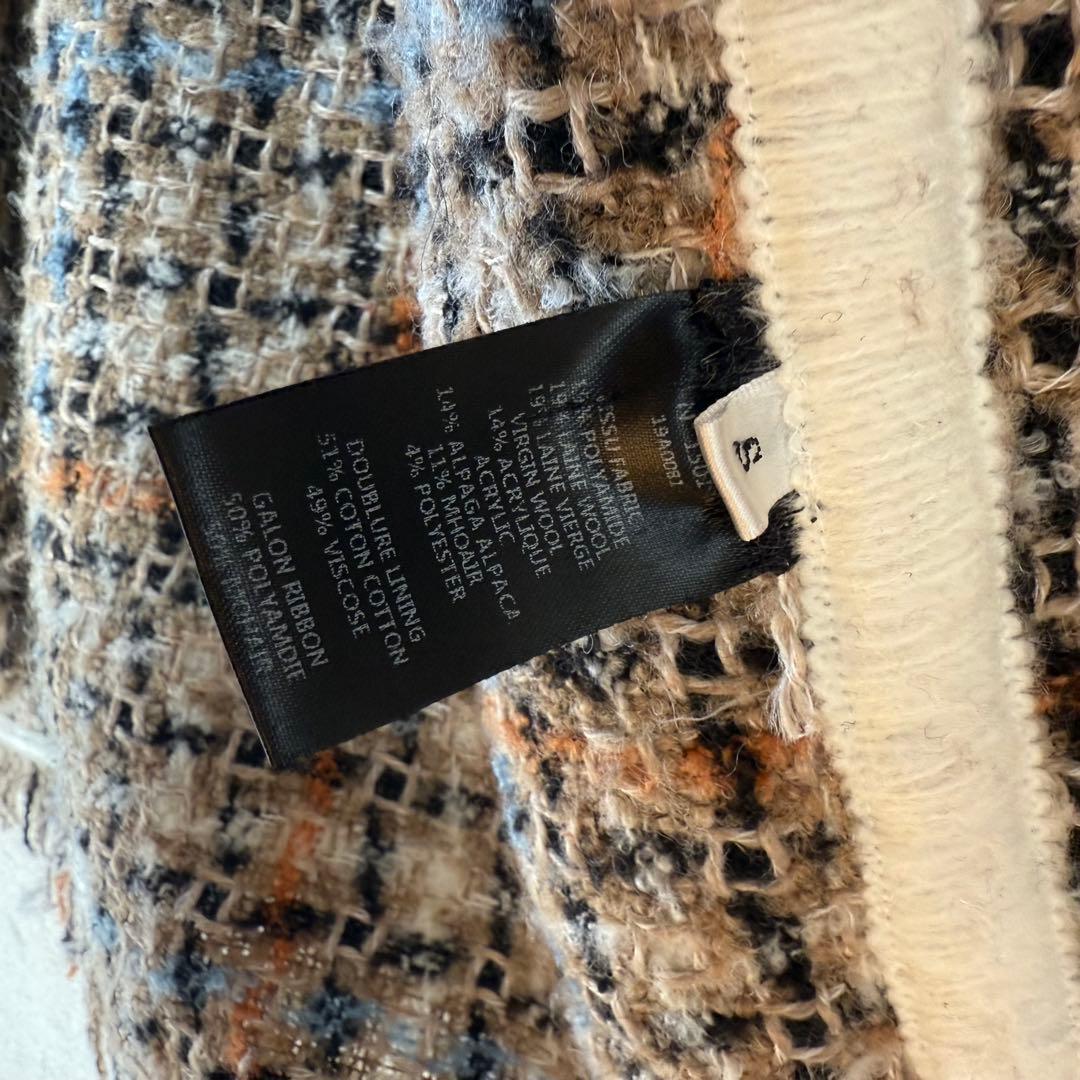 美品 イザベルマラン ミックスツイード ノーカラーコーディガン フリンジ