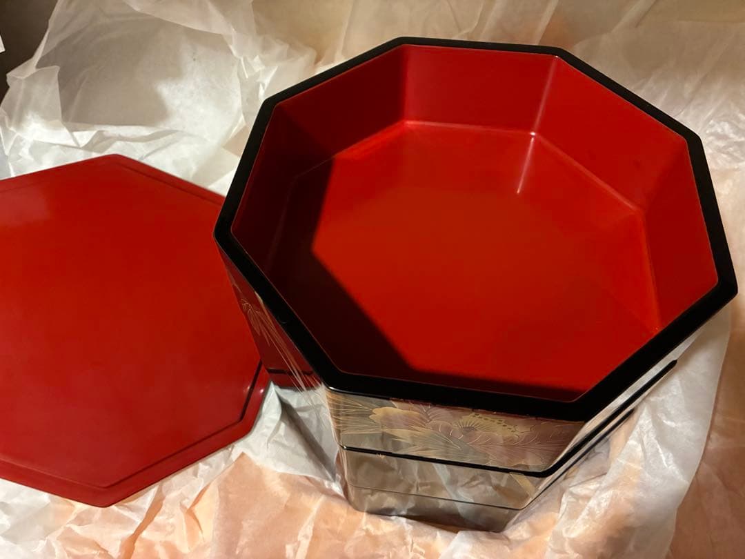 岡*様 未使用　輪島塗　八角重箱　大盆1、客盆5枚セット