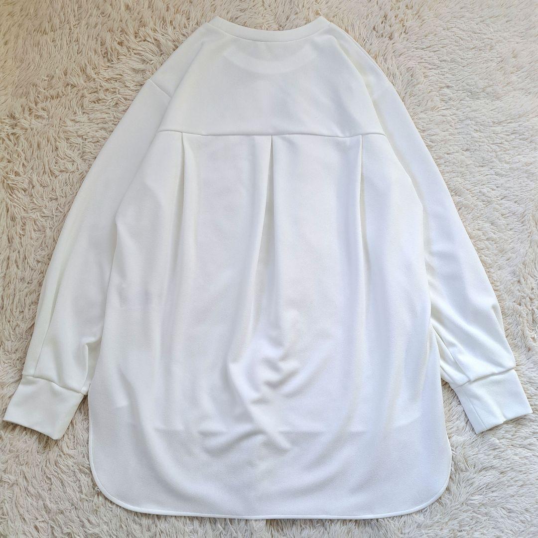 美品 ビアズリー Tブラウス カットソー 洗える バックタック 白 ゆったり