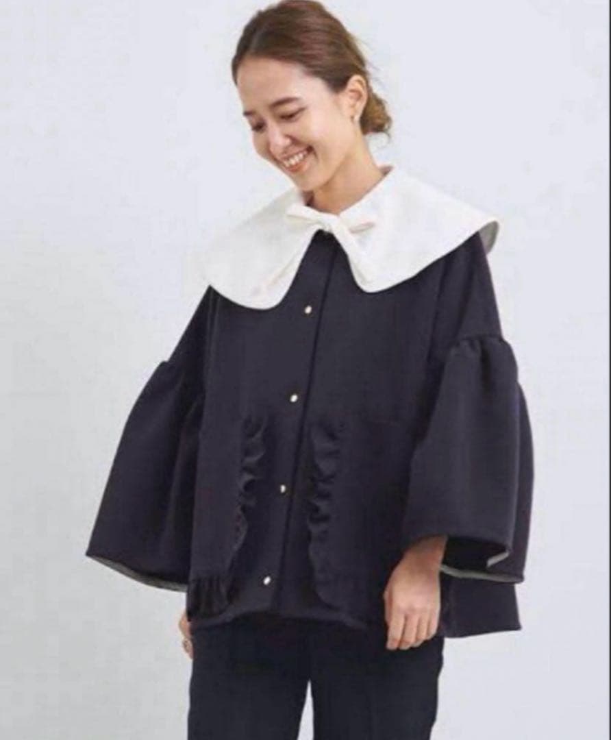 yoriヨリポケットフリルジャケットネイビー