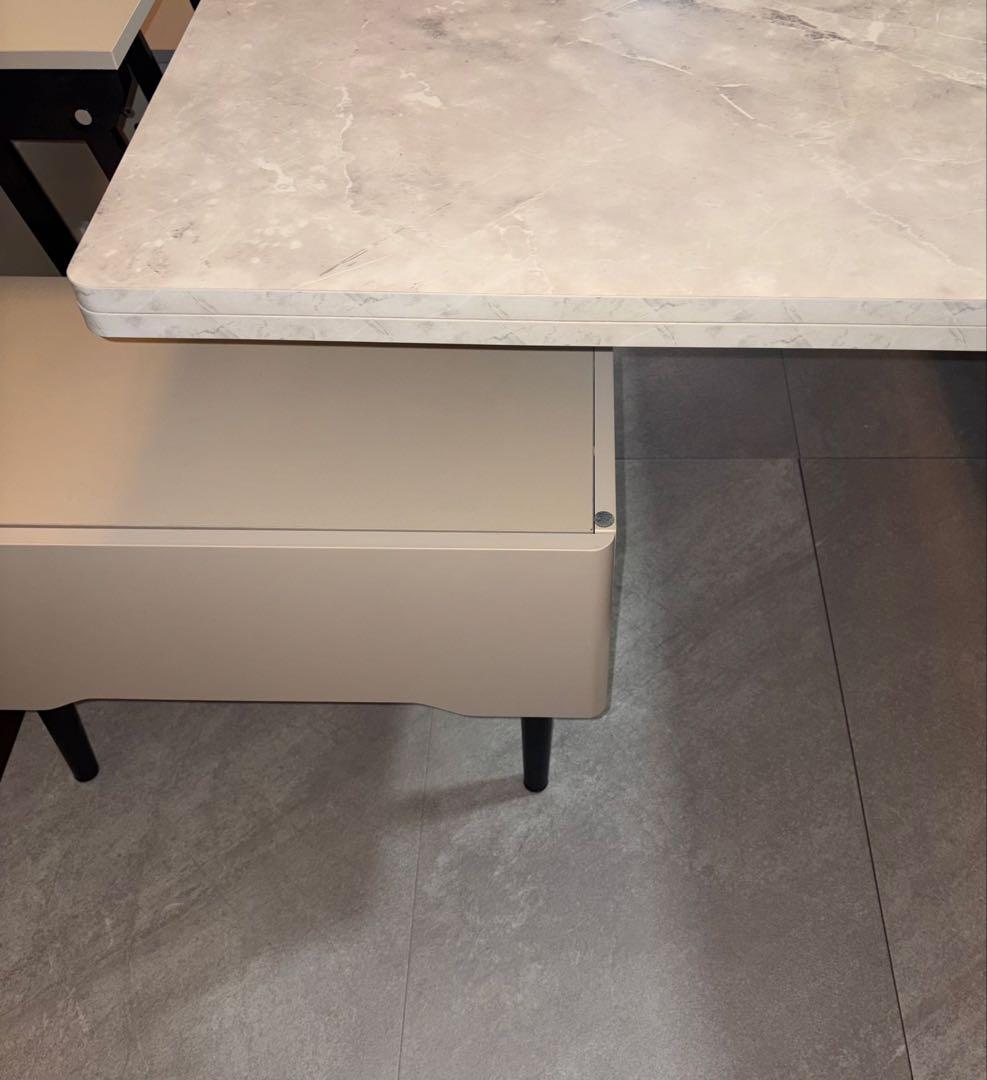 GraceNook ローテーブル センターテーブル 大理石調天板 収納付き