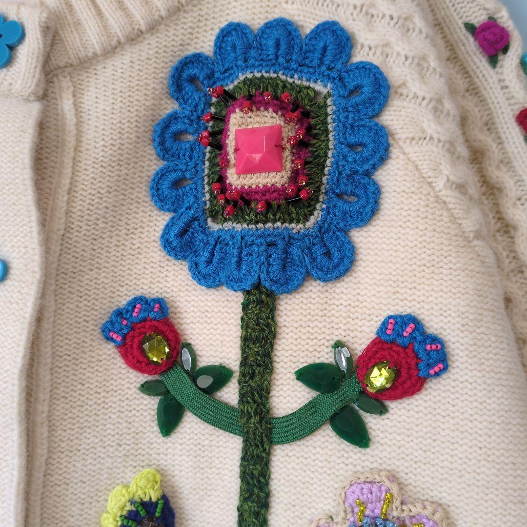 専用です。 アルベロベロ♥️ぶたさん花ビジュ刺繍 ウールロングカーディガン