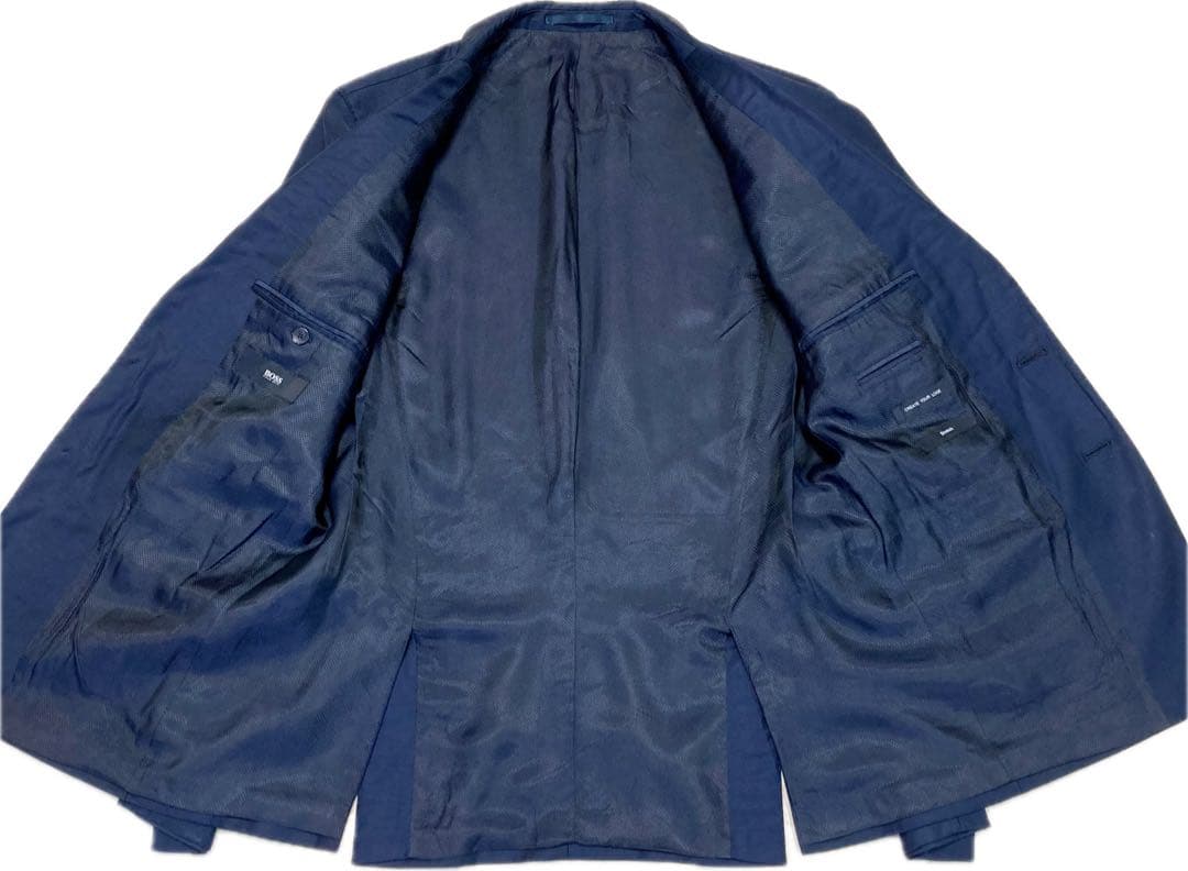 美品★ヒューゴボス♂ストレッチウールシングル2Bスーツ★微光沢濃紺