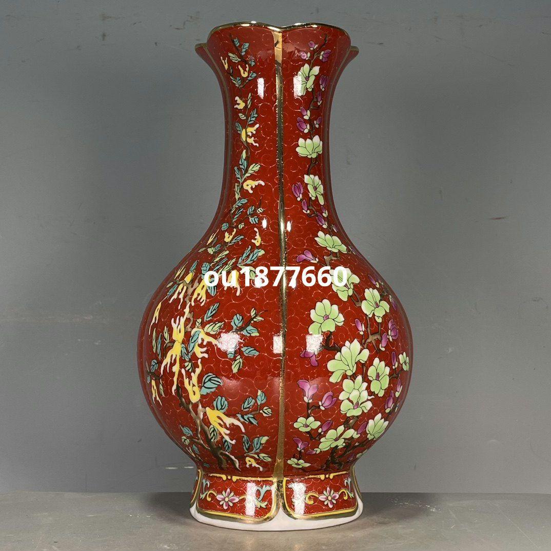 清乾隆琺瑯彩花卉賞瓶 景徳鎮 陶磁器 装飾品 現代工芸品 美術品 置物