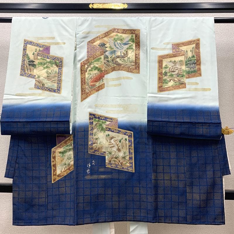 602ab23□七五三 三歳 男児 着物&被布&長襦袢 作家物 落款入り□美品