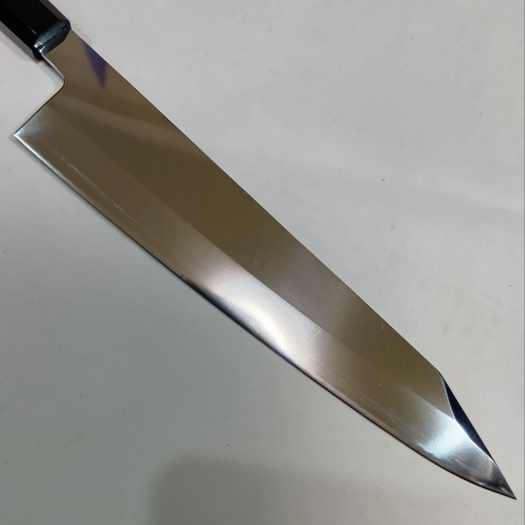 本焼 Ｖ金10号鋼 切付 牛刀 27cm ９寸 包丁 右片刃 鏡面 黒檀八角柄