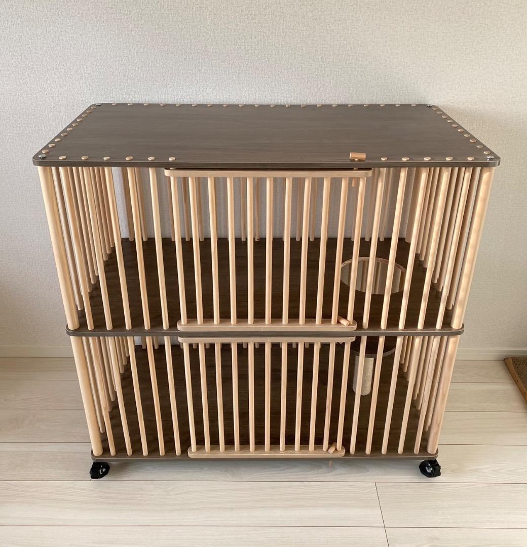 木製 キャットケージ 2段 おしゃれ 猫ケージ キャスター ナチュラル 木