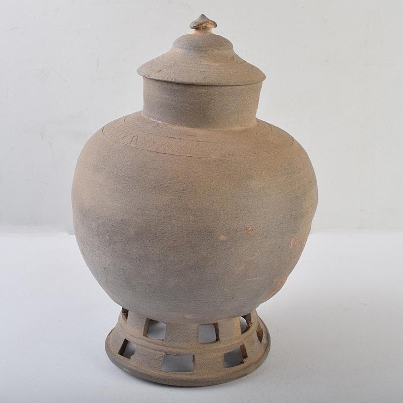 朝鮮美術　須恵器　新羅土器　新羅無細土　壷　時代箱付　M　R9488B