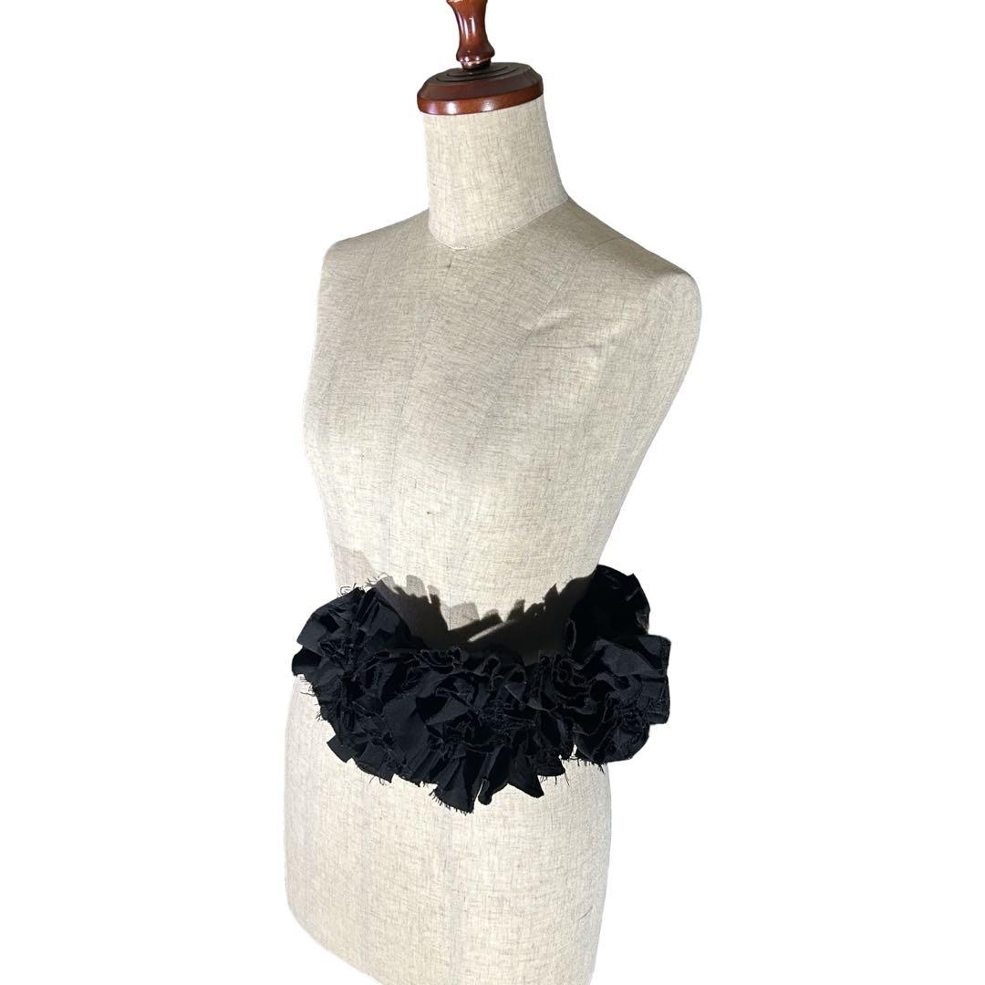 80s archive フリルフラワー装飾ベルト 黒