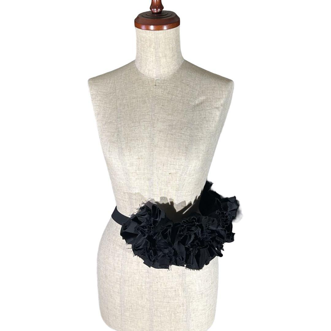 80s archive フリルフラワー装飾ベルト 黒