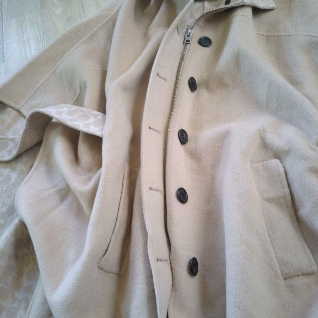 美品✨️コーチ　ダブルフェイスシグネチャー ウール ケープ　ベルテッド　総柄