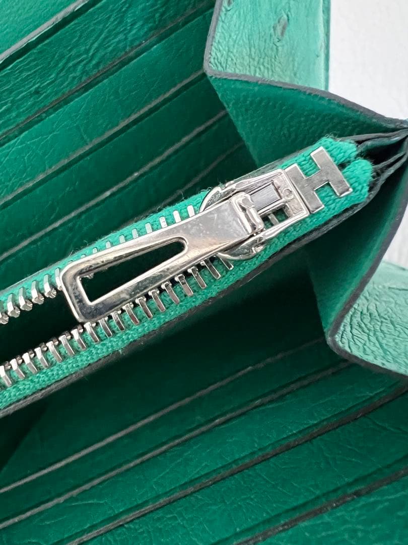 エルメス コンスタンス オーストリッチ 長財布 グリーン 良品