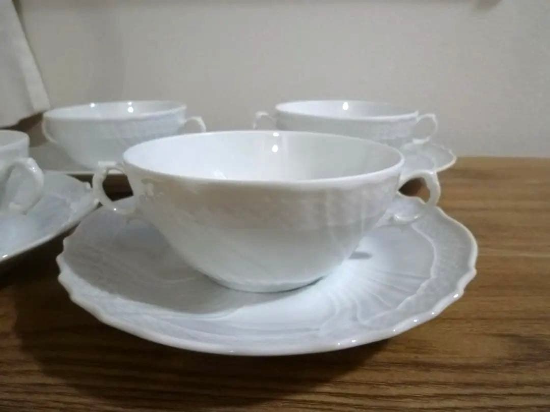 未使用 ジノリ ベッキオホワイト スープカップ＆ソーサー、4客