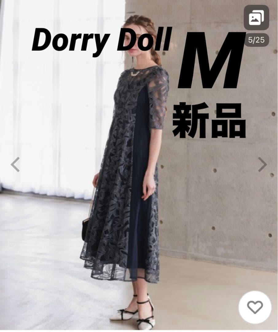 レースワンピース　オケージョン　ドレス　M ネイビー　レース　フレアスカート