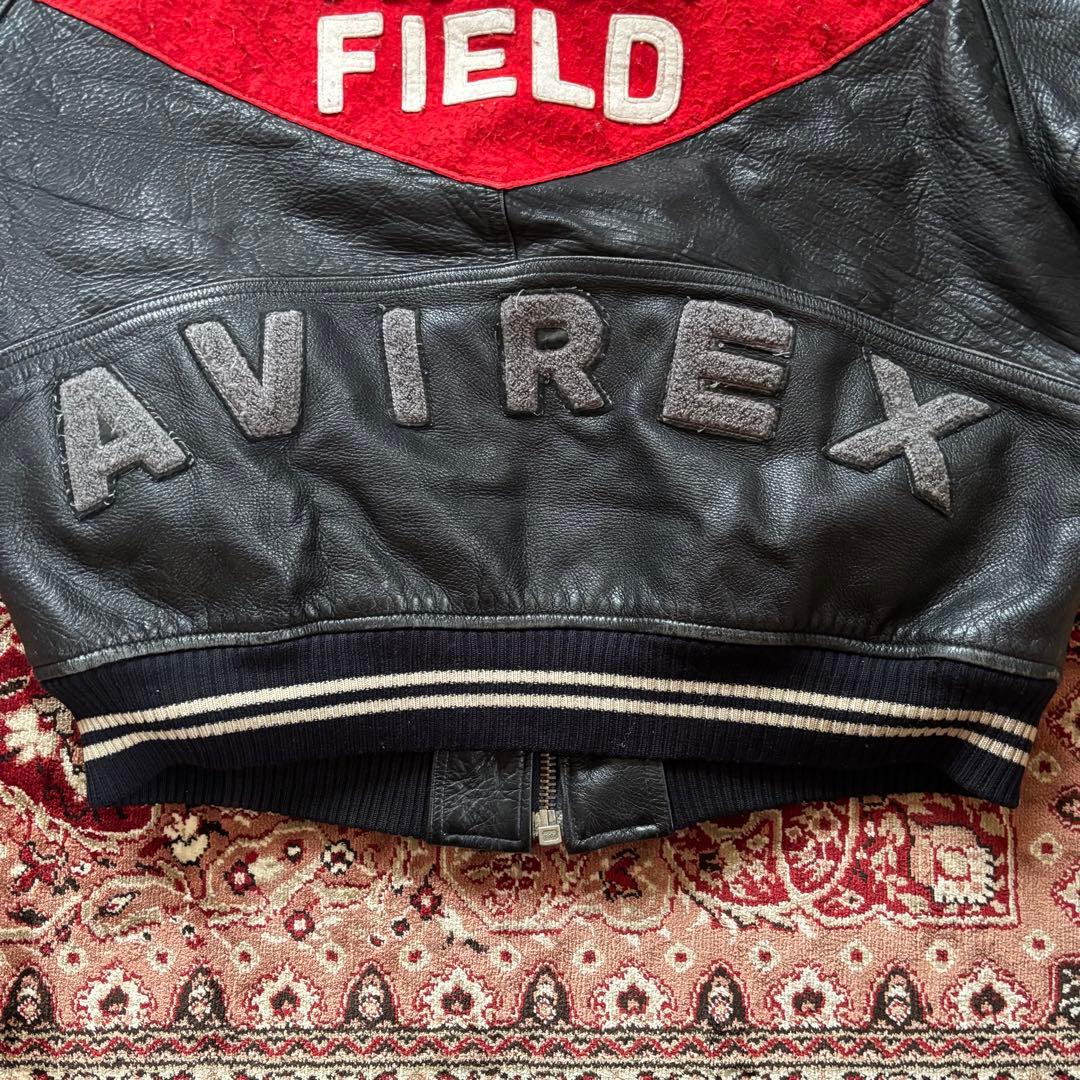 AVIREX アヴィレックス スタジャン 牛革 アーチロゴ 黒 L