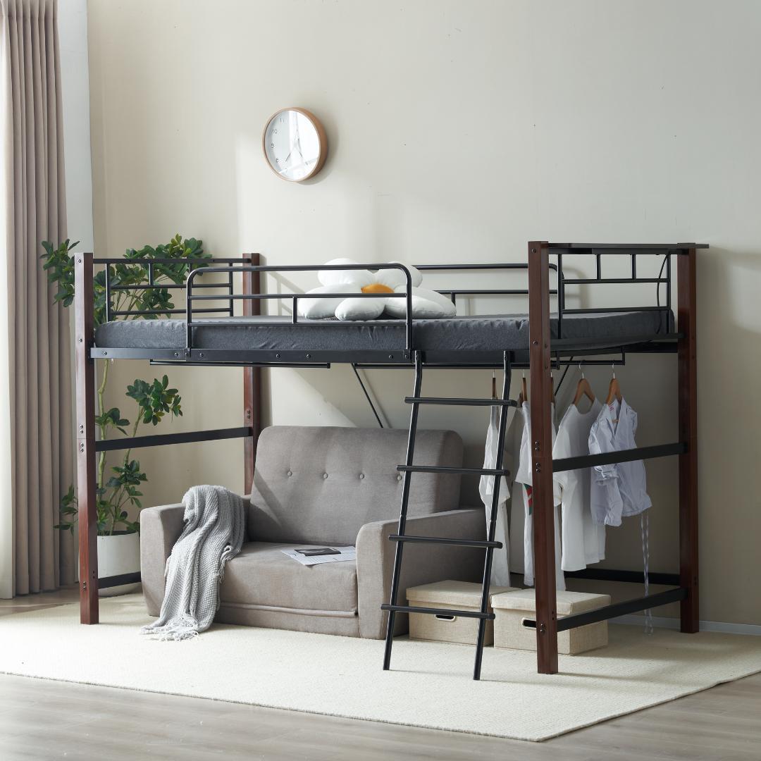 超人気！【高さ140cm】ロフトベッド パイプベッド S 耐震 BLACK