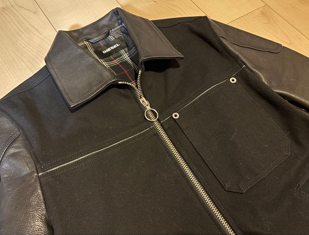 DIESEL ディーゼル　袖レザー 切替　スタジャン　レイヤード