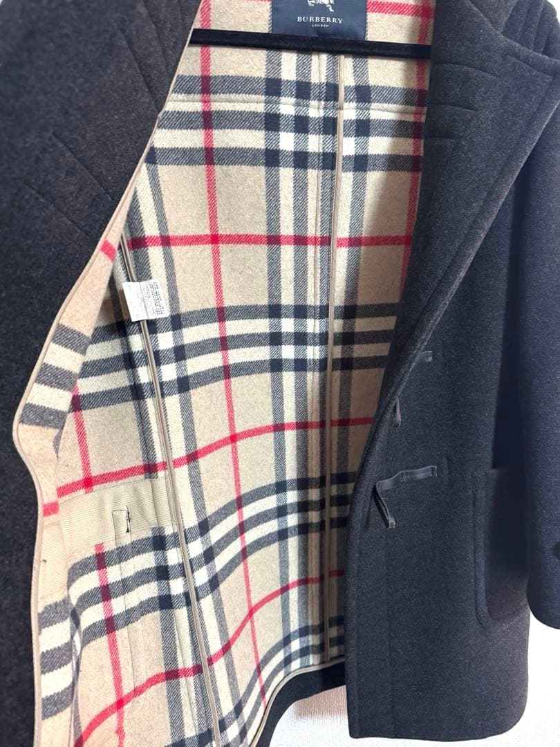 バーバリーロンドン ダッフルコート フード メガチェック　Lサイズ ダークグレー