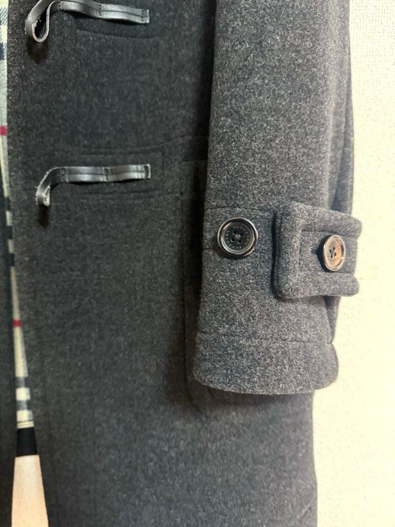 バーバリーロンドン ダッフルコート フード メガチェック　Lサイズ ダークグレー