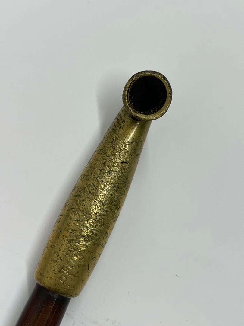 【煙管】 煙草入 煙管筒 金口 細工 彫刻 一式 骨董 アンティーク 時代物