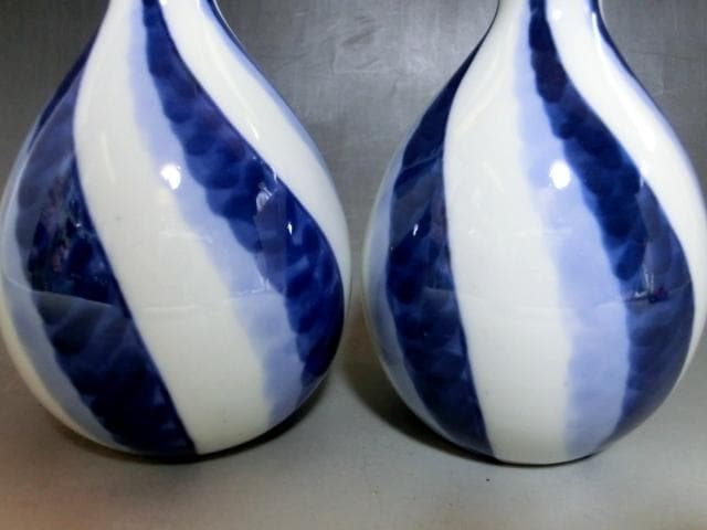 徳利■染付捻【善五郎造】 酒器 染付 1対（2本）お銚子 永楽 時代物 骨董品■