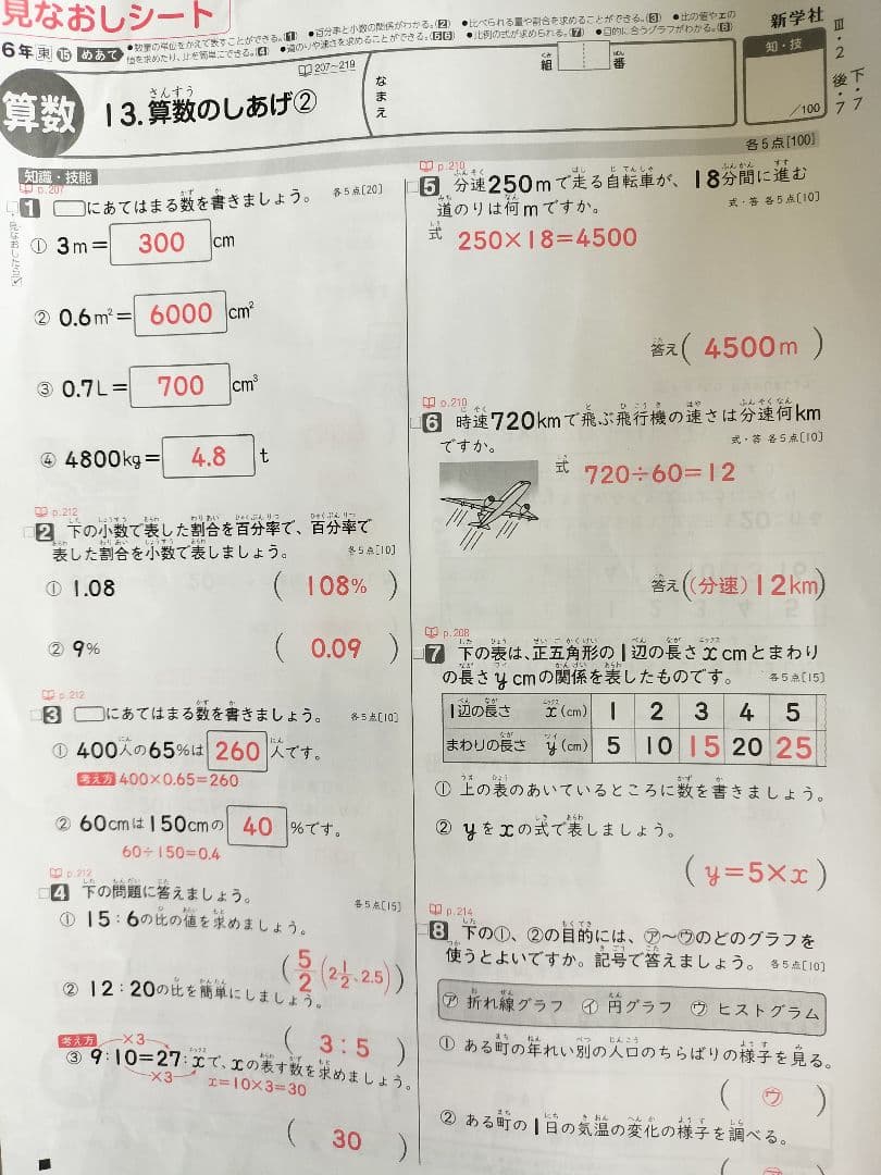 専用　小6　算数　国語　理科　令和6年度　カラーテスト答え見なおしシート　新学社