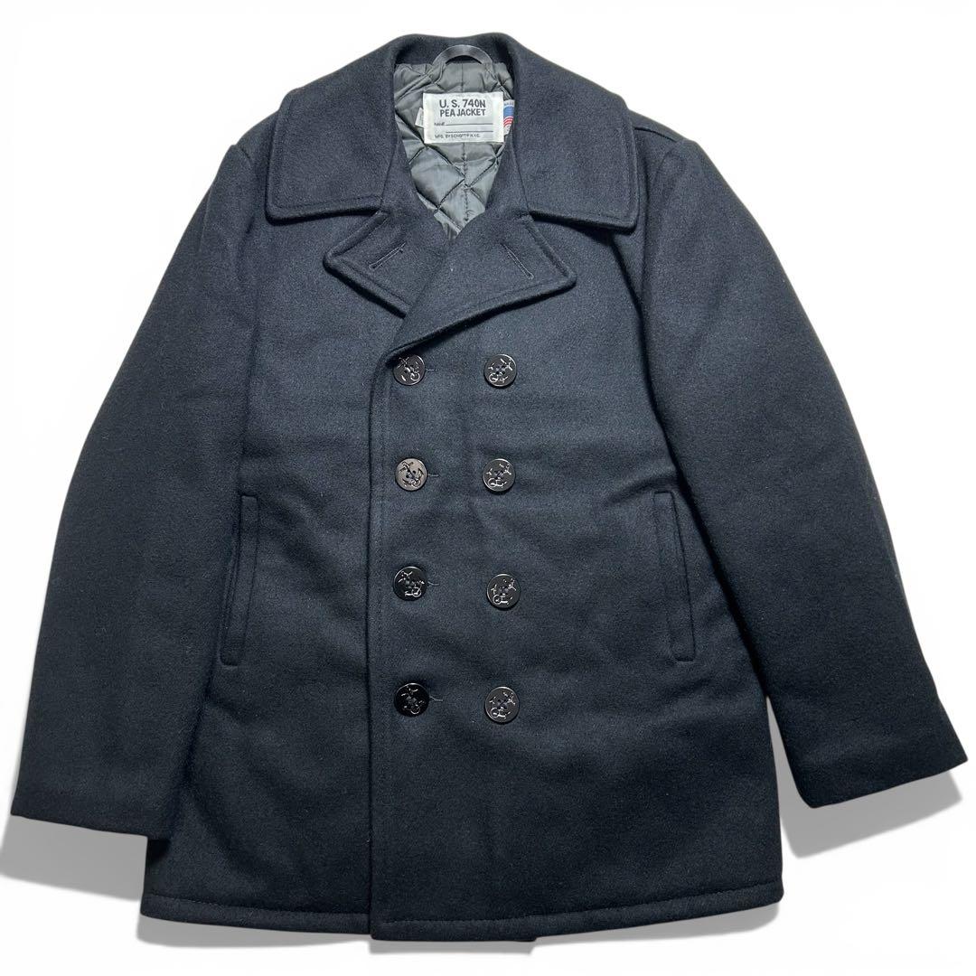 Schott ピーコート 裏地キルティング メルトン 黒 38