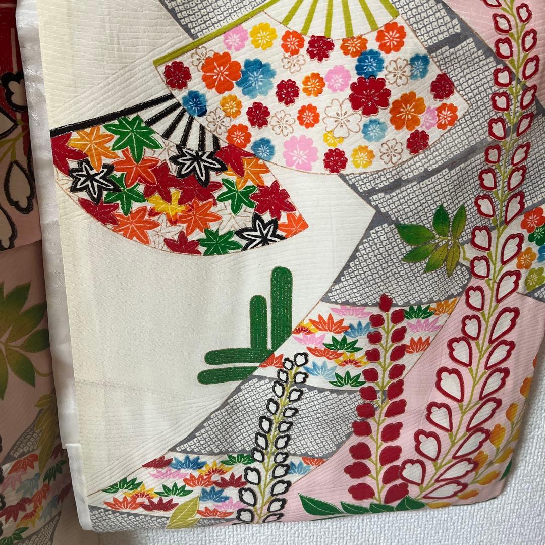 七五三　7歳　アンティーク　白　ピンク　大正ロマン　正絹