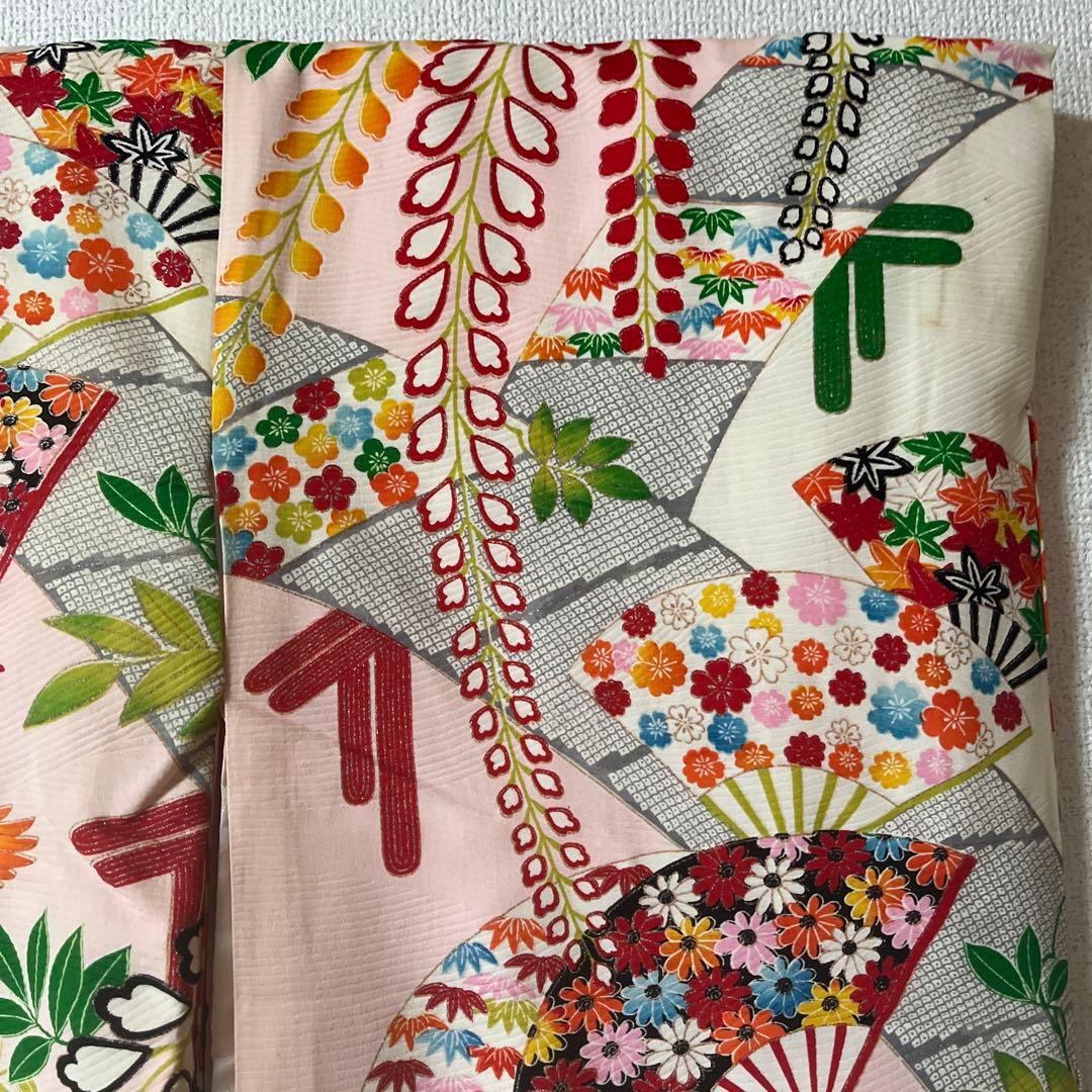 七五三　7歳　アンティーク　白　ピンク　大正ロマン　正絹