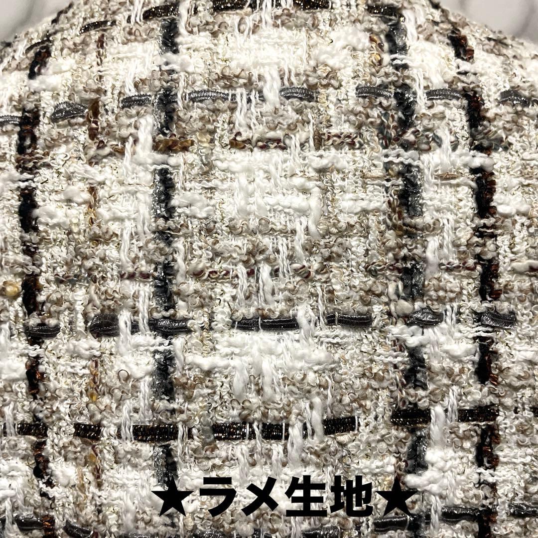 美品スペシャルアイテム　ANAYI ラメスラブツイード　ロングジャケット　パール