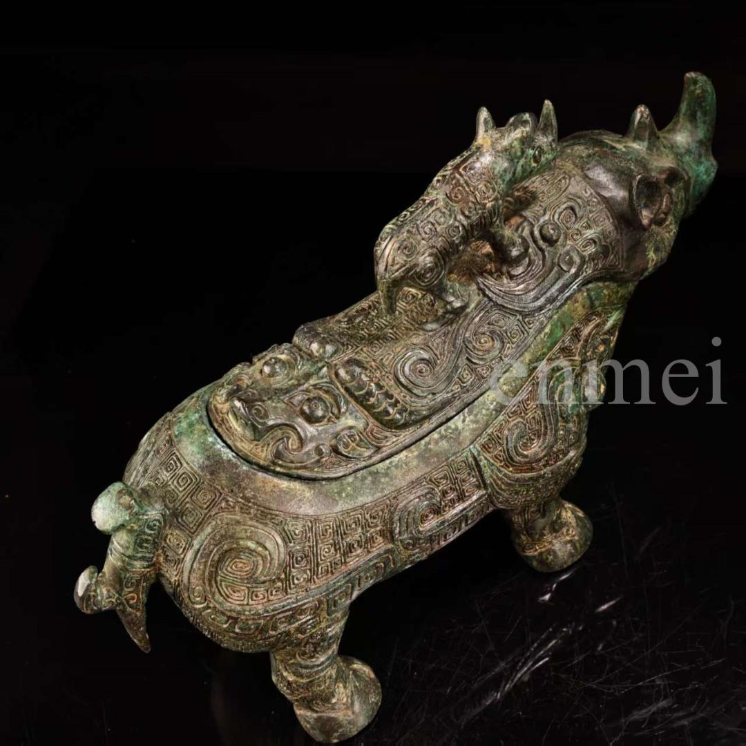 中国古美術・下鄕収集・青銅製牛觥・サイ・鏨刻高浮彫・純銅製・置物・風水開運・酒具