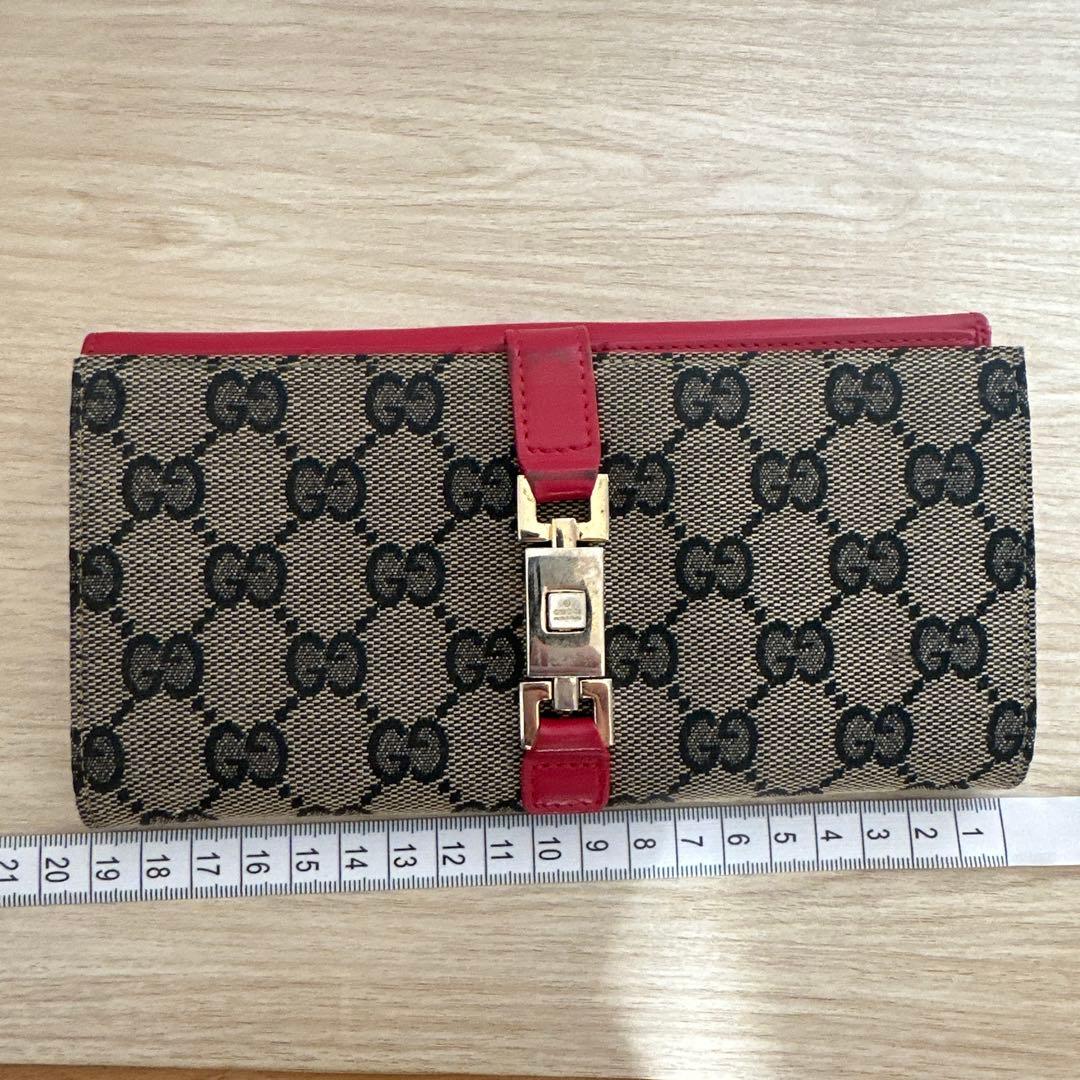 なんじゃ　GUCCI GGキャンバス 長財布 ベージュ/レッド