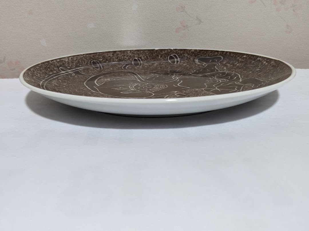 ⭐九谷焼 鉄銹掻落し風神図飾り皿 吸坂手 明治時代 掻き落し骨董品レア物飾り