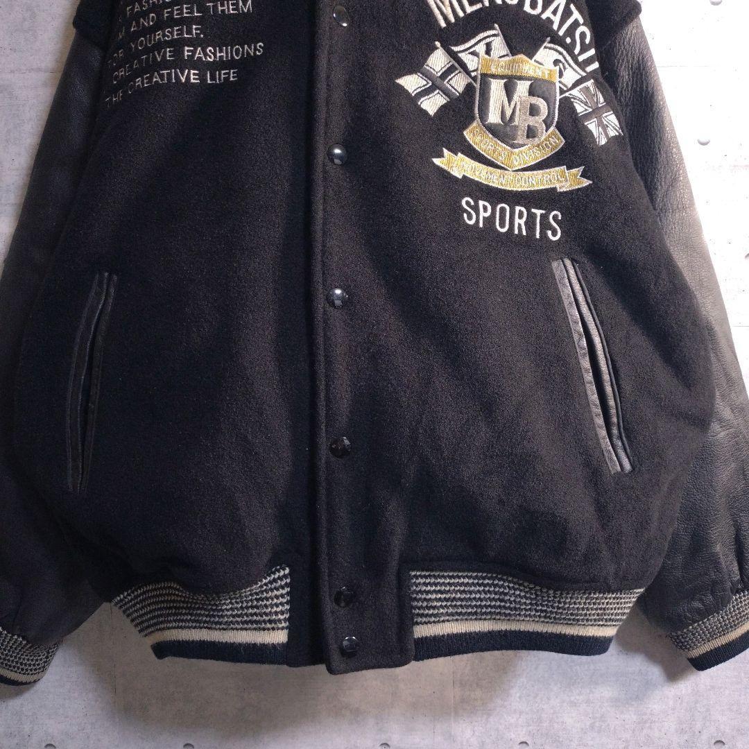 BA-TSU★バツ アームレザー 総刺繍 メルトン スタジャン 黒 L相当