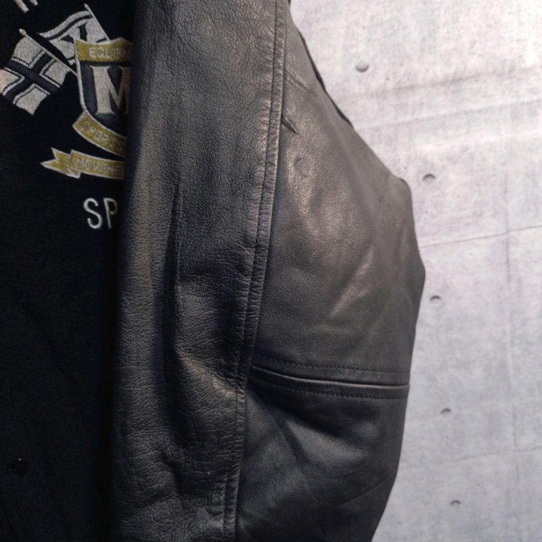 BA-TSU★バツ アームレザー 総刺繍 メルトン スタジャン 黒 L相当