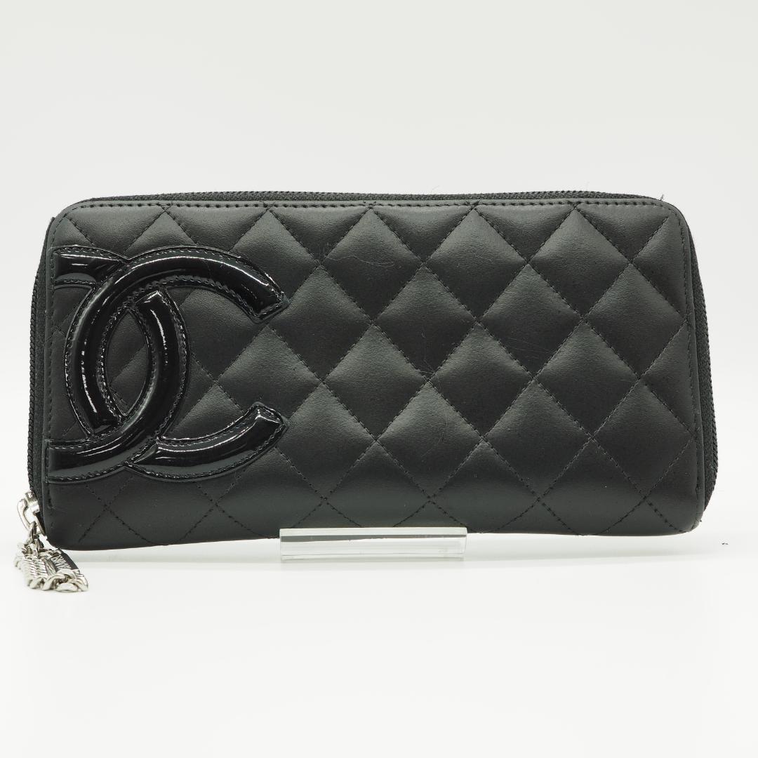 CHANEL シャネル カンボンライン ラウンドファスナー 黒×ピンク