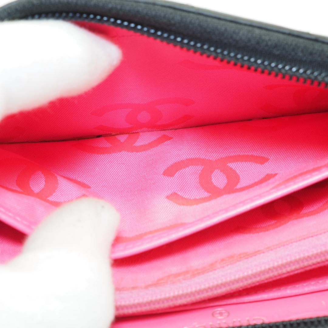 CHANEL シャネル カンボンライン ラウンドファスナー 黒×ピンク