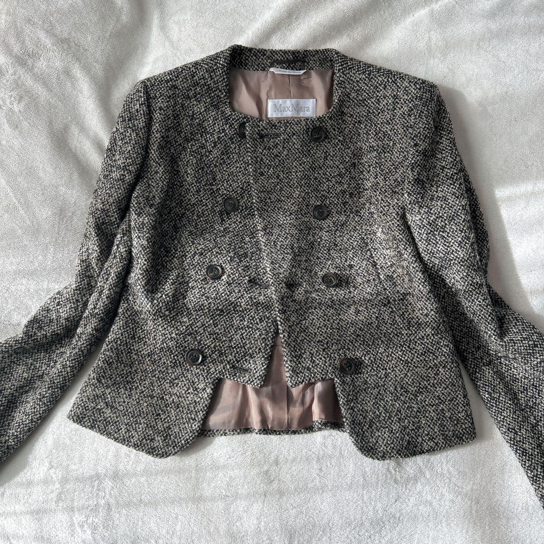 美品✨マックスマーラ 最高級白タグ ノーカラーツイード ジャケット 42