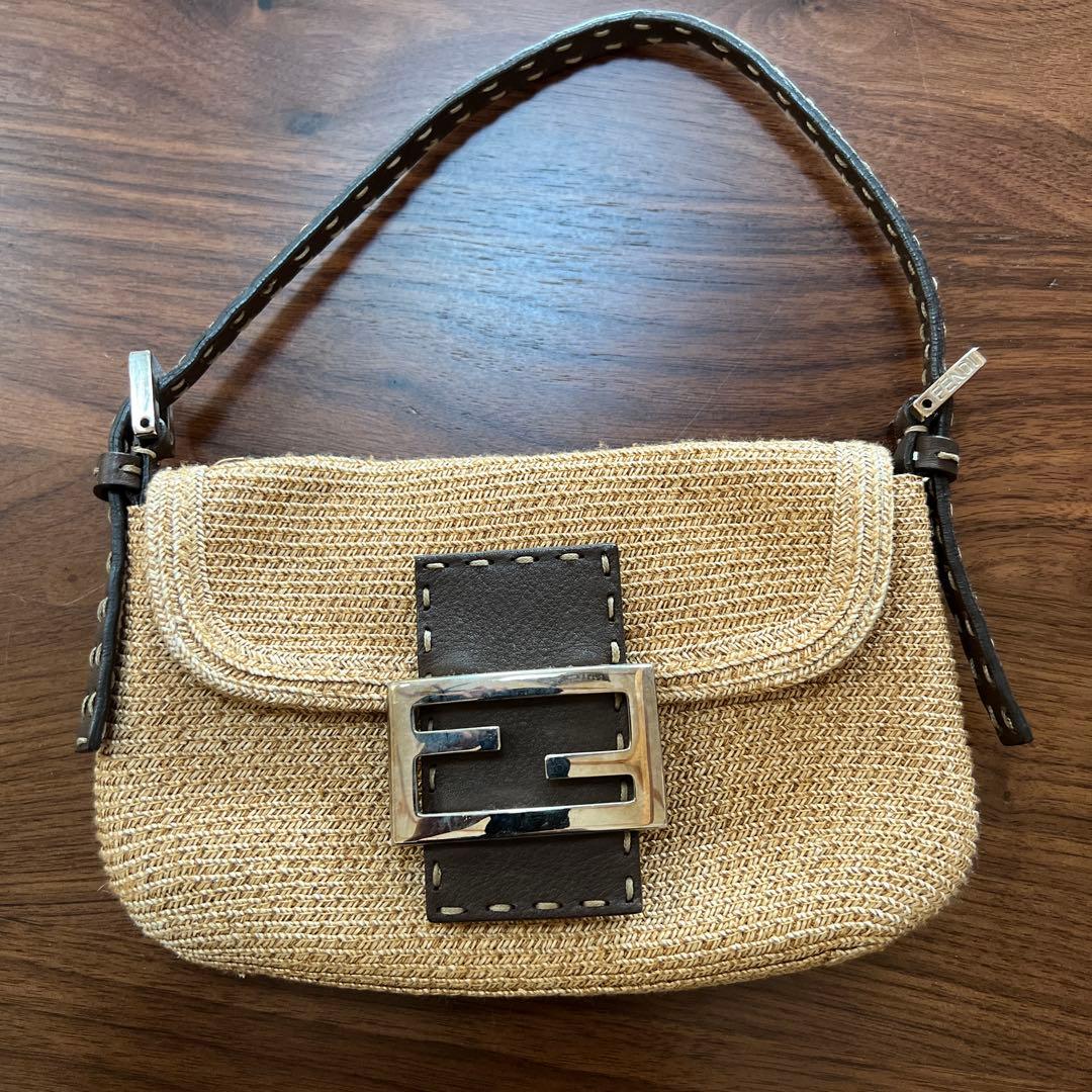 FENDI ストロー かごバッグ ベージュ