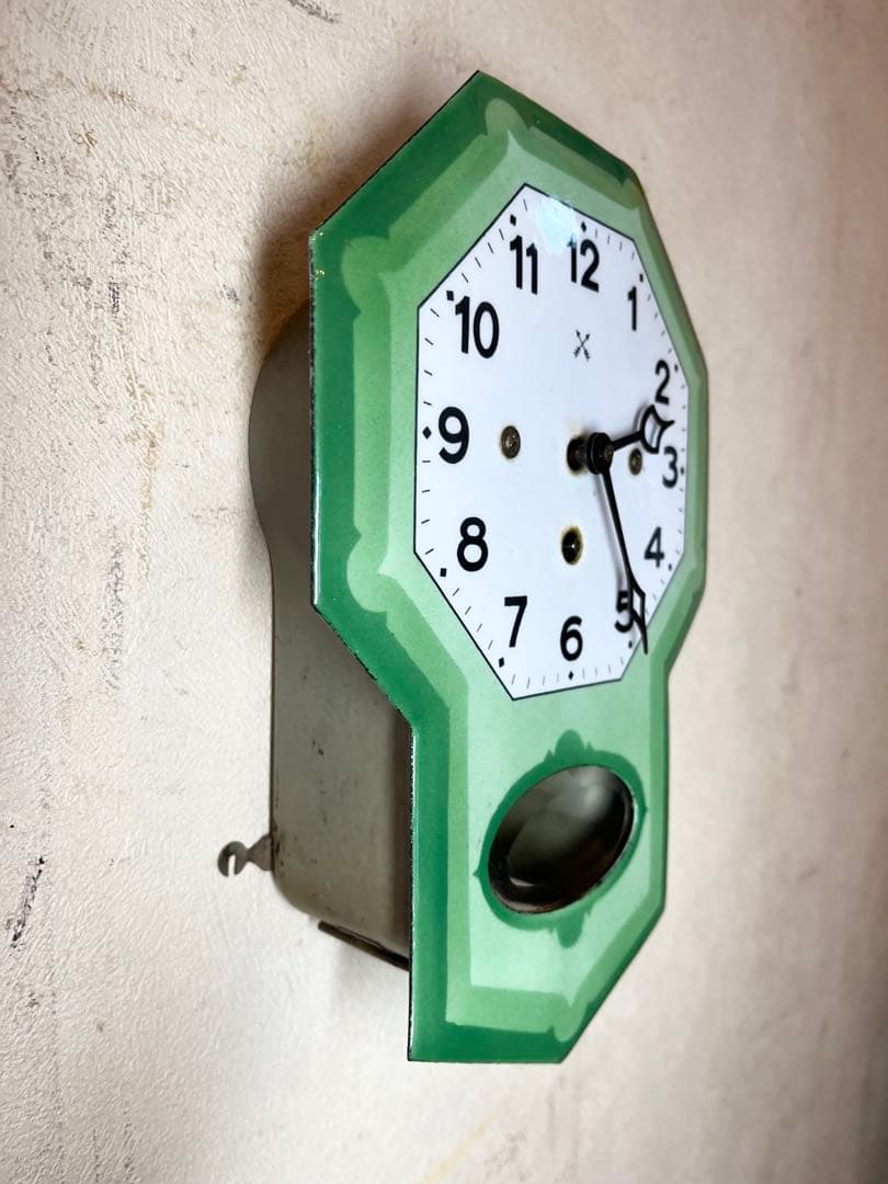 ドイツ製　超ミニ　ホーロー　柱時計　古時計　振り子　ユンハンス　精工舎　レトロ