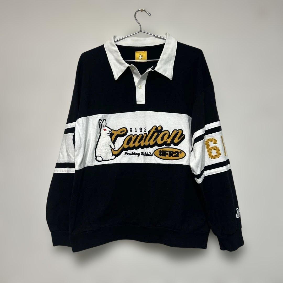 ★激レアデザイン★ fr2 ポロシャツ　色情兎 ラガーシャツ　長袖　黒　Mサイズ