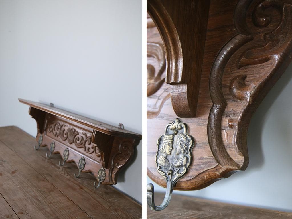 フランスアンティーク木製ウォールフック/壁掛けラック/シェルフ(84-55)