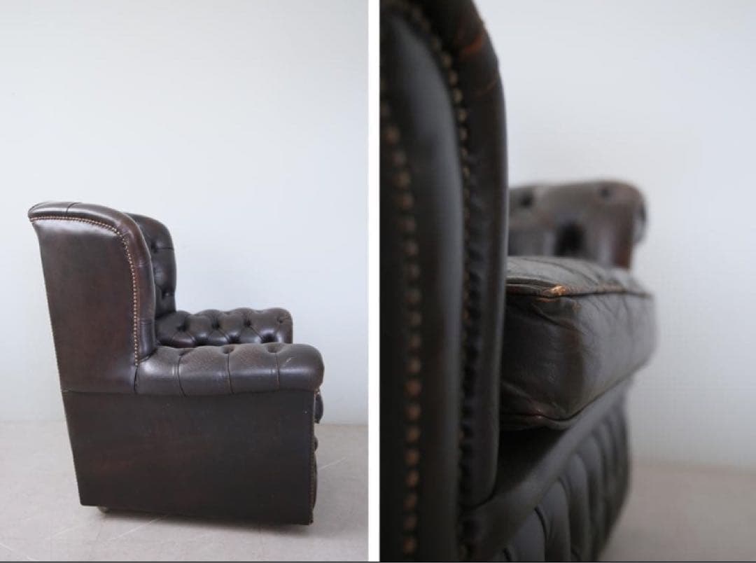 サ*️様 英国アンティークチェスターフィールドアームチェア/本革レザーソファー8