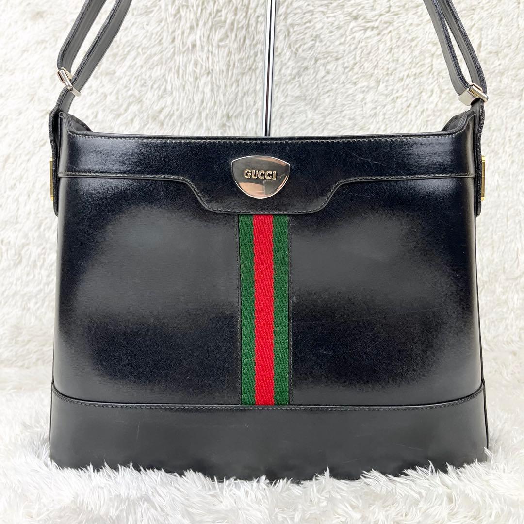 【極美品】オールドグッチ シェリーライン レザー バケツ型 ショルダーバッグ