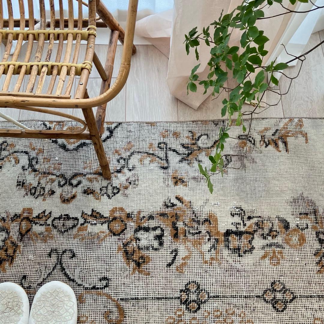 ライトグレー54×199ブラック　キャラメル　ランナー　トルコヴィンテージラグ