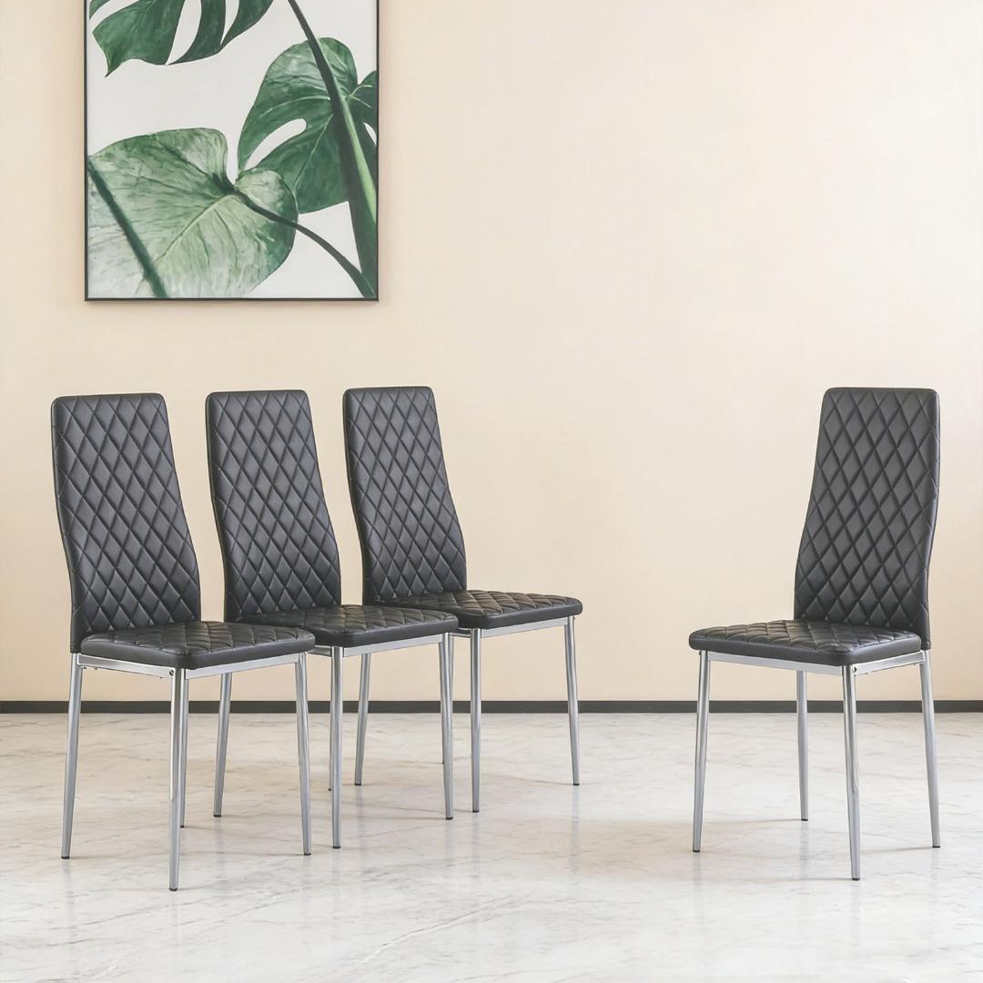 【グレー】ダイニングチェア 菱形 4脚セット メッキ脚 食卓椅子 リビングチェア
