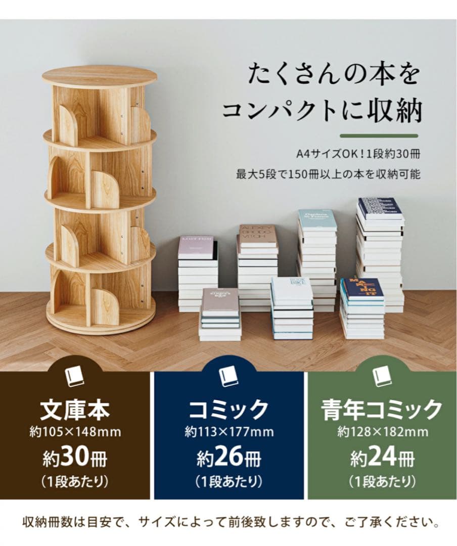 本棚 (回転式本棚) 絵本棚 木製 3段～5段